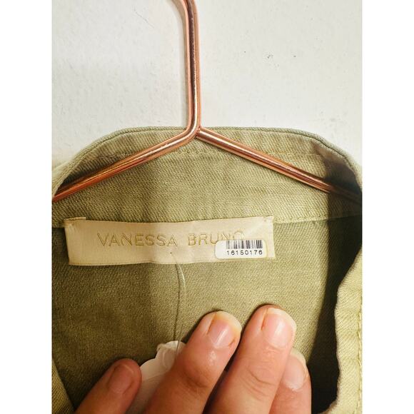 VANESSA BRUNO Khaki Cotton Blend Mock Neck Open Back Atalante Romper size 36 - Picture 9 of 13